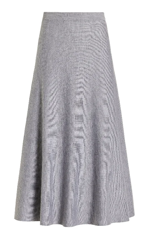 Freddie Knit Midi Skirt in Heather Grey Merino Wool Cashmere chiffon skirt lightweight