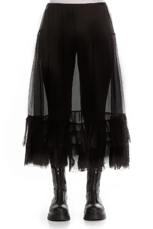 Frilled Black Silk Chiffon Underskirt velvet skirt plush