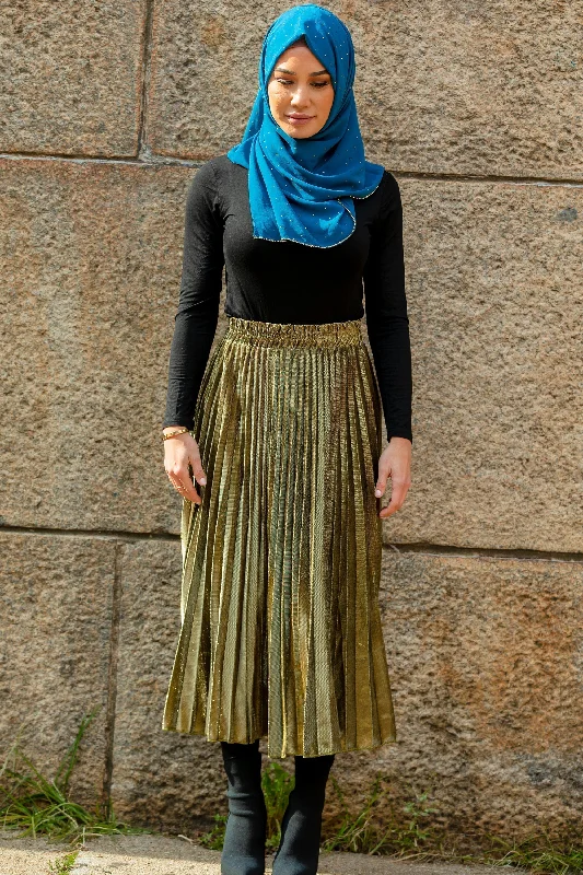 Gold Metallic Pleated Chiffon Maxi Skirt-CLEARANCE summer skirt style