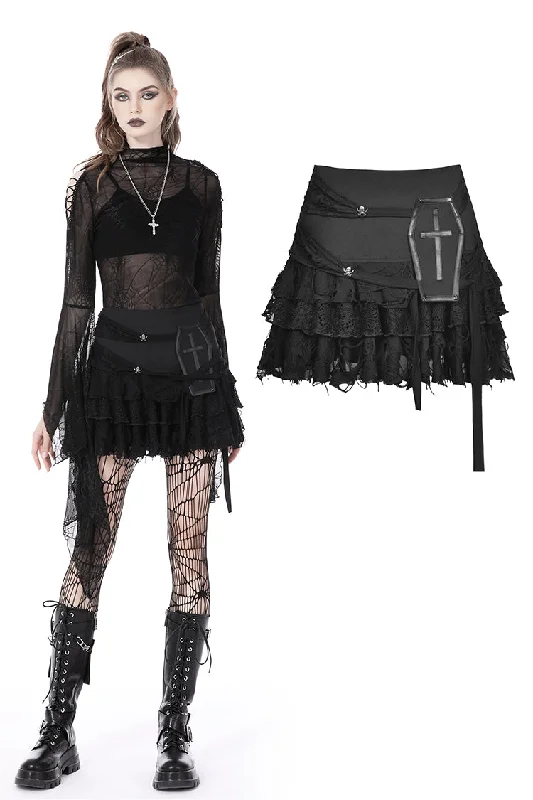 Gothic ghost lace frilly skirt KW271 cotton skirt soft