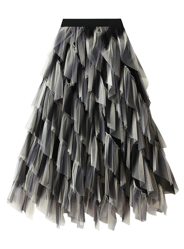 Gradient Color Irregular Splicing Skirt chiffon skirt flowing