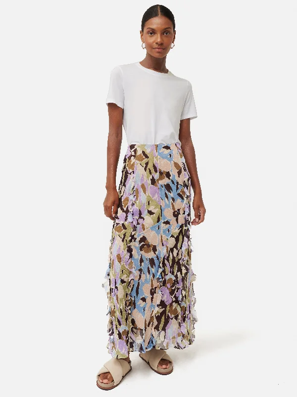 Graphic Pansy Crinkle Skirt | Lilac silk skirt luxurious