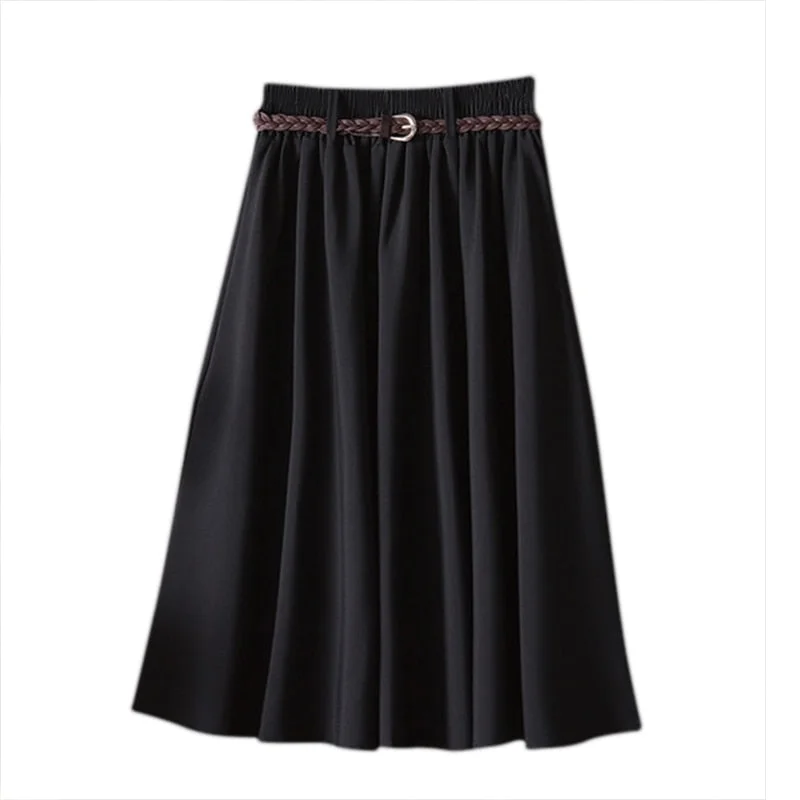 H Summer Women Skirt Comfort Solid A Line Mid Calf Skirt Female Plus Size Skirts a-line skirt cut