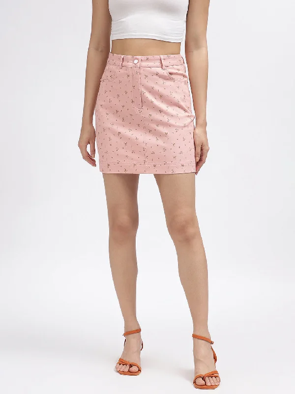Iconic Women Pink Printed Regular Fit Skirt leather skirt sleek