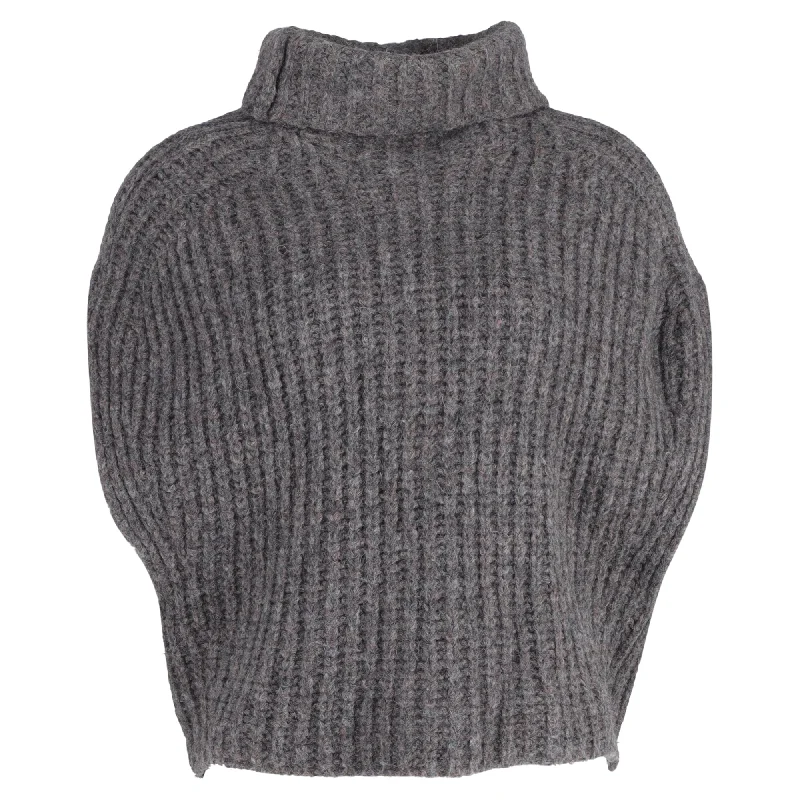 Isabel Marant Ivy Turtleneck Sleeveless Sweater in Grey Wool Zippered Buttoned Snapped