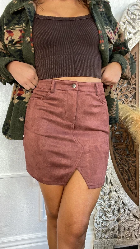 Isn't She Lovely Suede Mini Skirt, Wine leather skirt bold