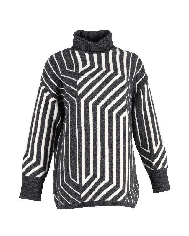 Joseph Jacquard-Knit Turtleneck Sweater in Grey Merino Wool Terry Blend Velvet Blend Canvas Blend