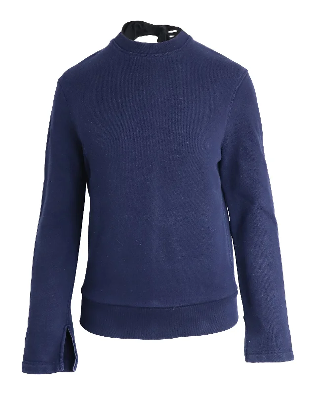 Joseph Knot Jersey Loop Back Sweater in Blue Cotton Iron Safe Non-Iron Wrinkle Free