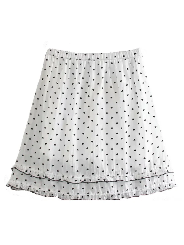 'Juicy' Heart Pattern Frilled Mini Skirt linen skirt natural