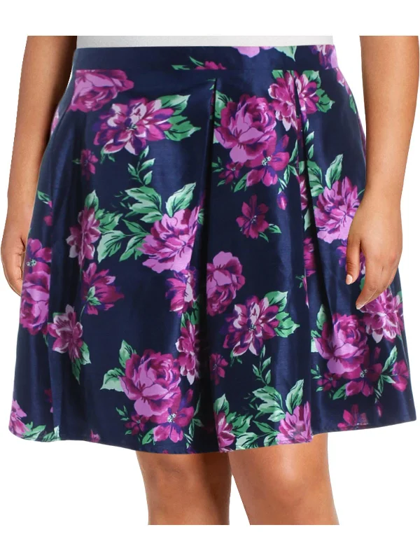Juniors Womens Plus Floral Print A-Line Skirt silk skirt smooth