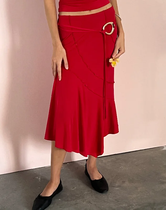 Kimiko Midi Skirt in Red chiffon skirt lightweight