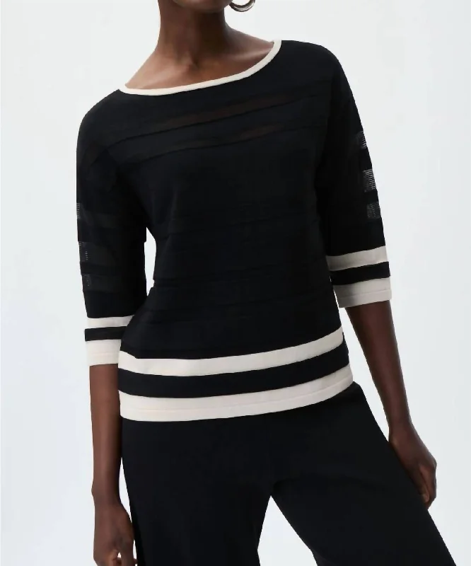Knit Top Sweater In Black/moonstone Iron Safe Non-Iron Wrinkle Free