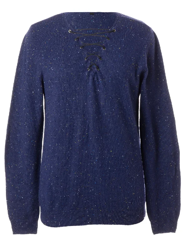 Label Navy Lace Up Jumper Chenille Blend Fleece Blend Nylon Blend
