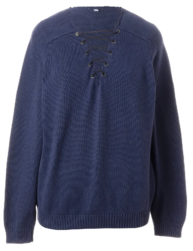 Label Navy Lace Up Jumper Collared Crew Neck Turtle Neck