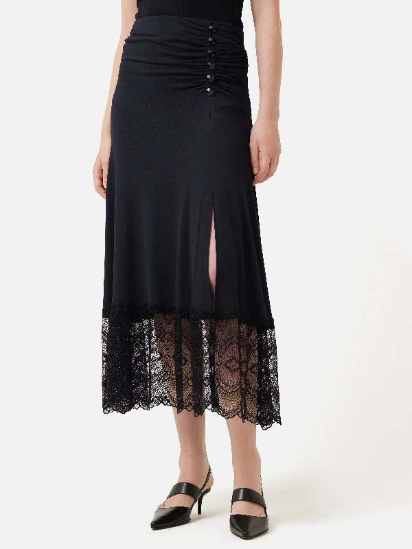 Lace Trim Jersey Skirt | Navy lace skirt delicate