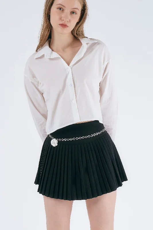Lily Pleated Mini Skirt w/belt lightweight skirt design
