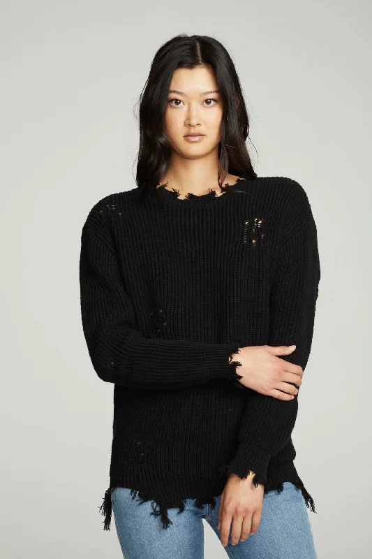 Long Sleeve Crew Neck Deconstructed Sweater Pullover Fleece Fabric Down Fabric Feather Fabric