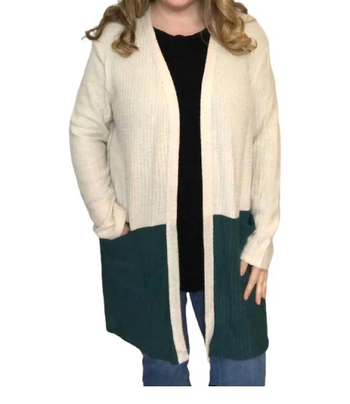 Long Waffle Sweater In Cream & Teal Long Sweater Short Sweater Cropped Sweater