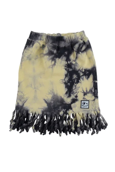 LOUD APPAREL YELLOW TIE DYE FRINGE CALL SKIRT relaxed fit skirt