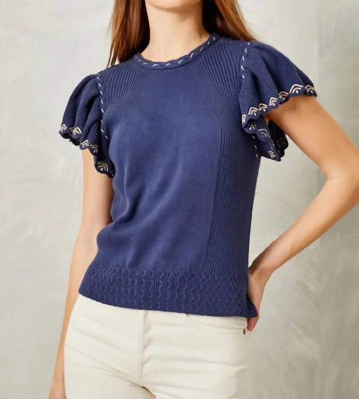 Madeline Sweater In Navy Hooded Sweater Collared Sweater Shawl Collar
