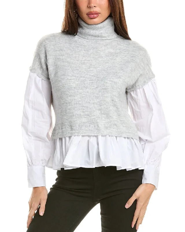 Maronie Twofer Wool-Blend Sweater Houndstooth Herringbone Solid