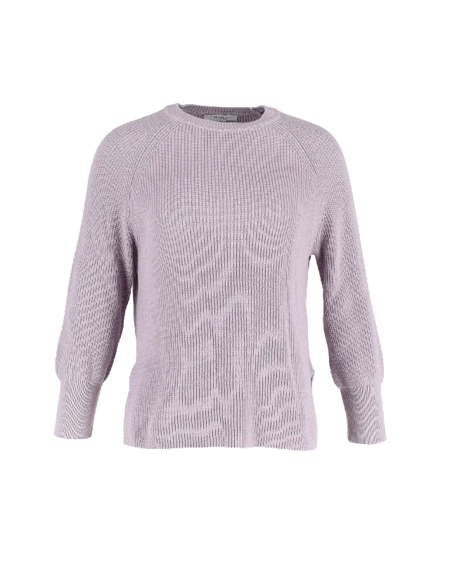 Max Mara Ribbed Crewneck Sweater in Lavender Cotton Faux Fur Fabric Real Fur Fabric Shearling Fabric Max Mara Ribbed Crewneck Sweater in Lavender Cotton Faux Fur Fabric Real Fur Fabric Shearling Fabric