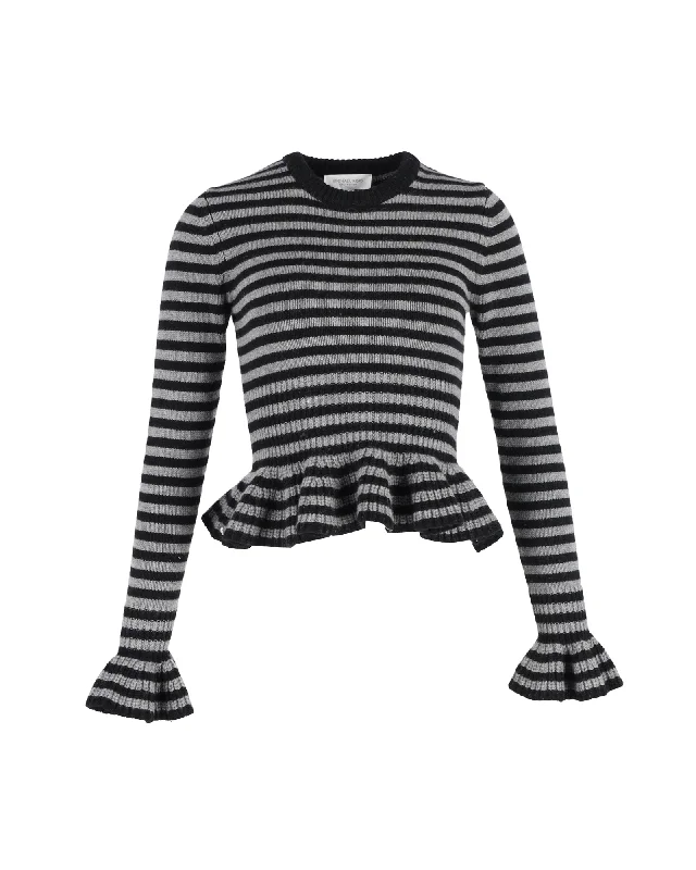 Michael Kors Striped Peplum Sweater in Multicolor Cashmere Print Jacquard Patchwork
