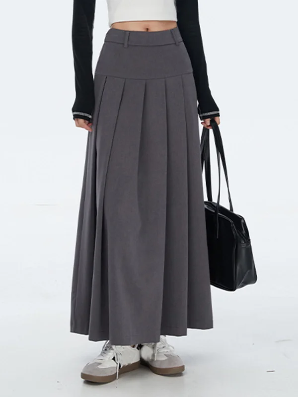 BerryBetty - Modern Academia Pleat Maxi Skirt cashmere skirt soft