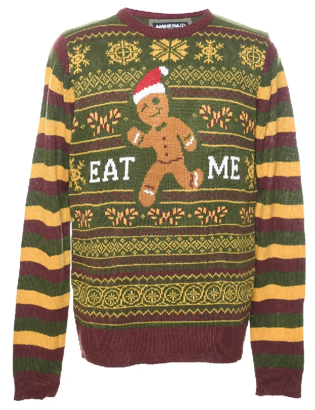 Nordic Christmas Jumper - M Graphic Sweater Embroidered Appliqued