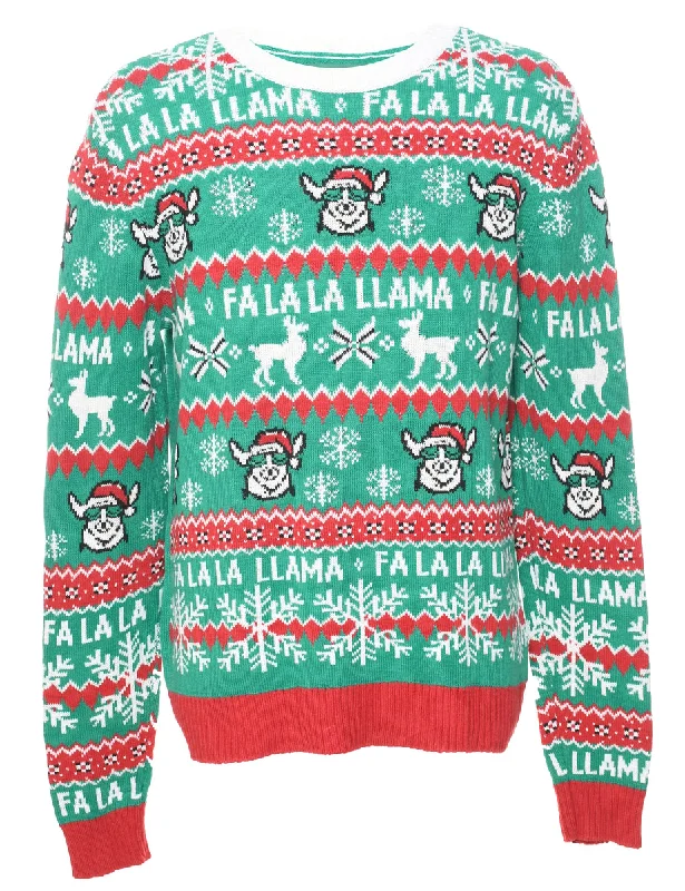 Nordic Print Christmas Jumper - L Cashmere Blend Cotton Blend Poly Blend