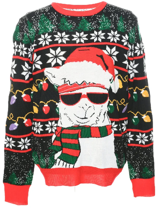 Nordic Print Christmas Jumper - L Open Front Closed Front Wrap Front