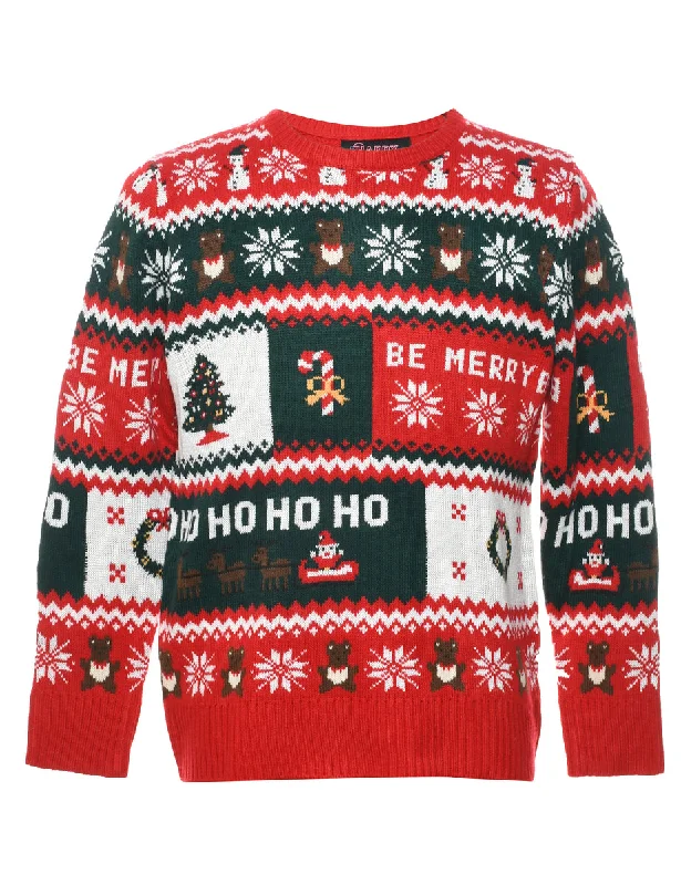 Nordic Print Christmas Jumper - S Mesh Sweater Canvas Denim