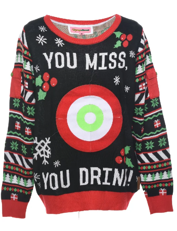 Nordic Print Christmas Jumper - XL Striped Floral Plaid