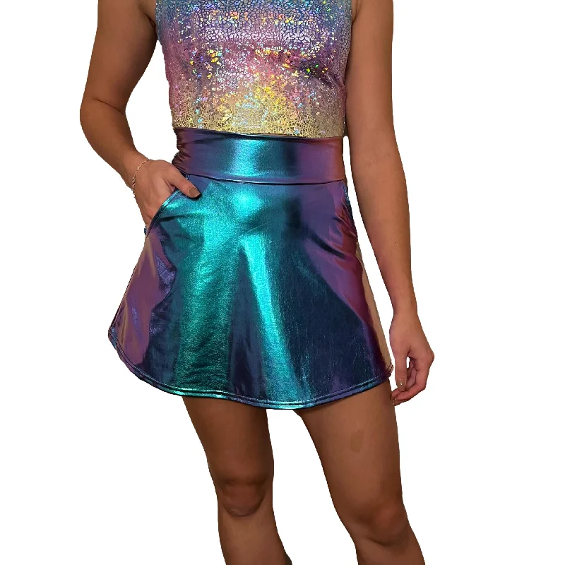 Oil Slick Holographic A-line Skirt w/Optional Pockets summer skirt style