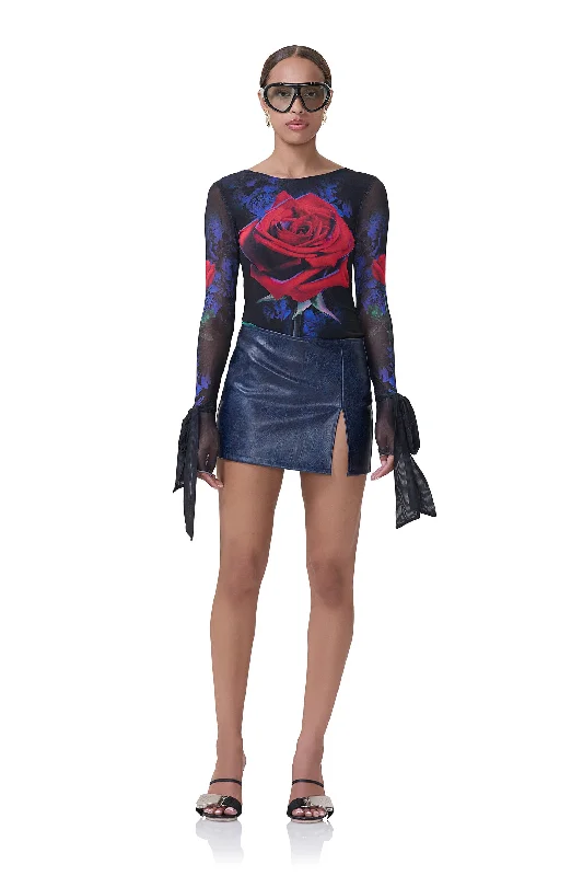 Olivia Mini Skirt - Navy Distressed patchwork skirt art