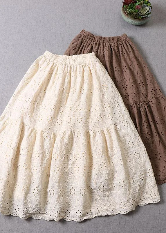 Organic Apricot Hollow Out Embroideried Fall Patchwork Skirts chiffon skirt flowing