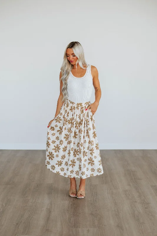 Perri Floral Midi Skirt leather skirt modern