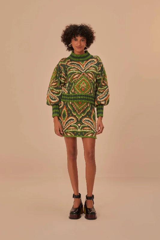 Green Pinneaple Ikat Knit Mini Skirt velvet skirt luxury