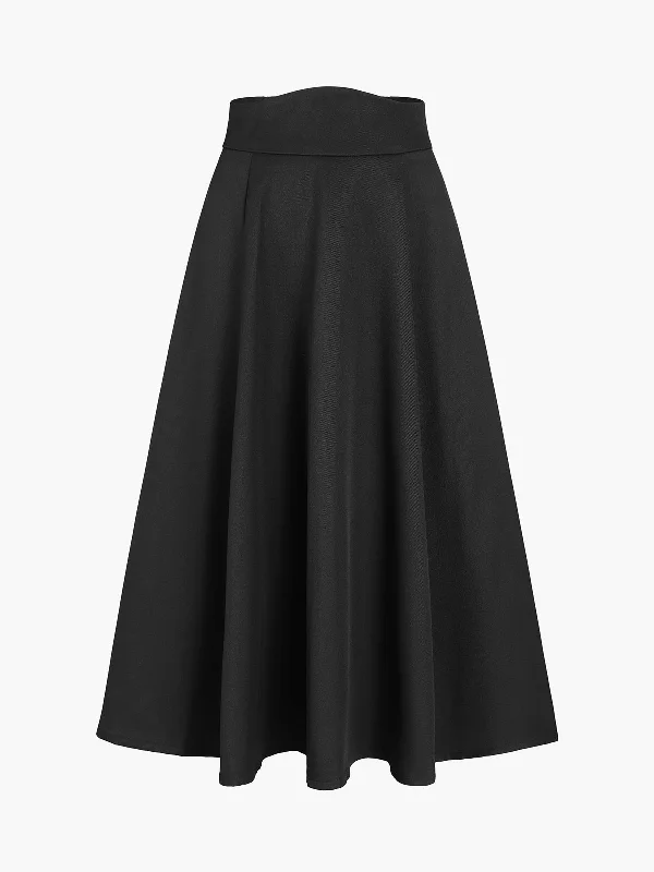 BerryBetty - Pleat A-Line Midi Skirt cotton skirt soft