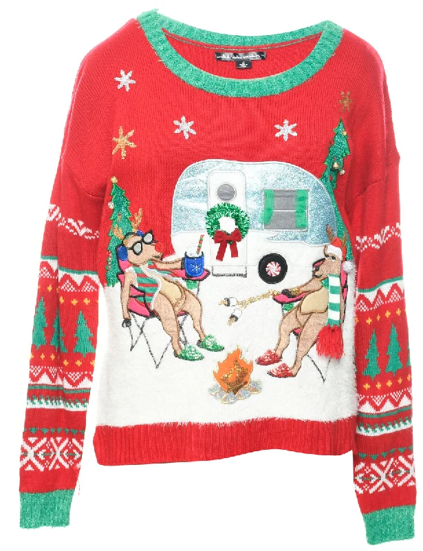 Red Christmas Jumper - L Cotton Fabric Linen Fabric Terry Fabric