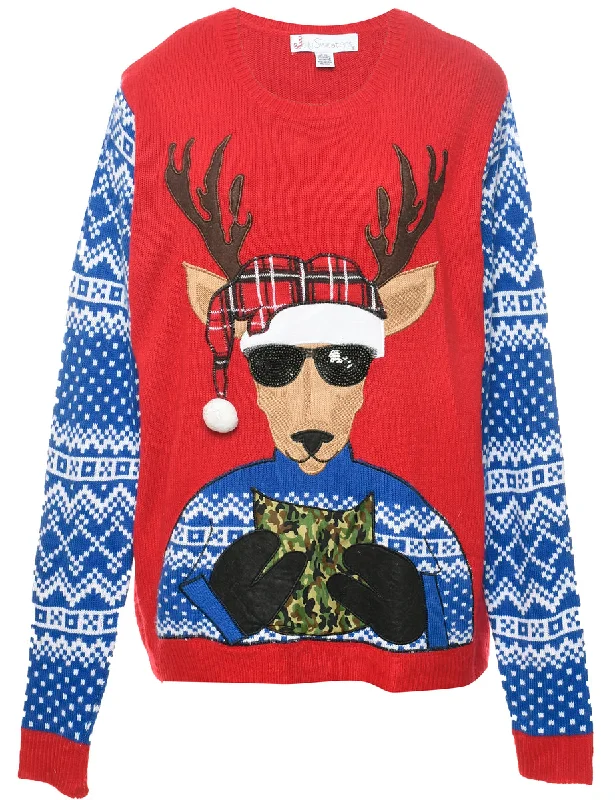Reindeer Christmas Jumper - L Terry Terry Cloth Terry Knit