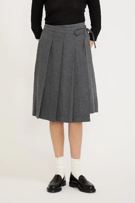 Ribboned Pleats Wrap Skirt Melange Grey chiffon skirt lightweight