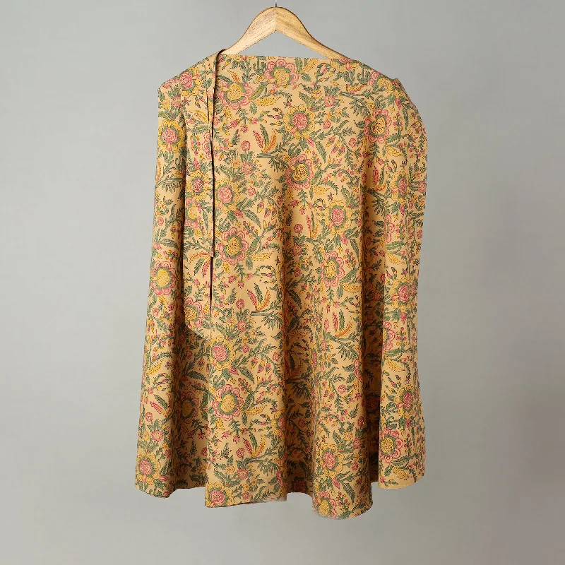 Yellow - Sanganeri Block Printed Cotton Wrap Around Skirt 33 spandex blend skirt