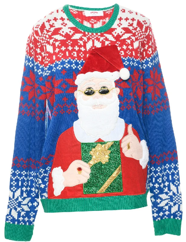 Santa Claus Christmas Jumper - L High Neck Crew Neck V-Neck