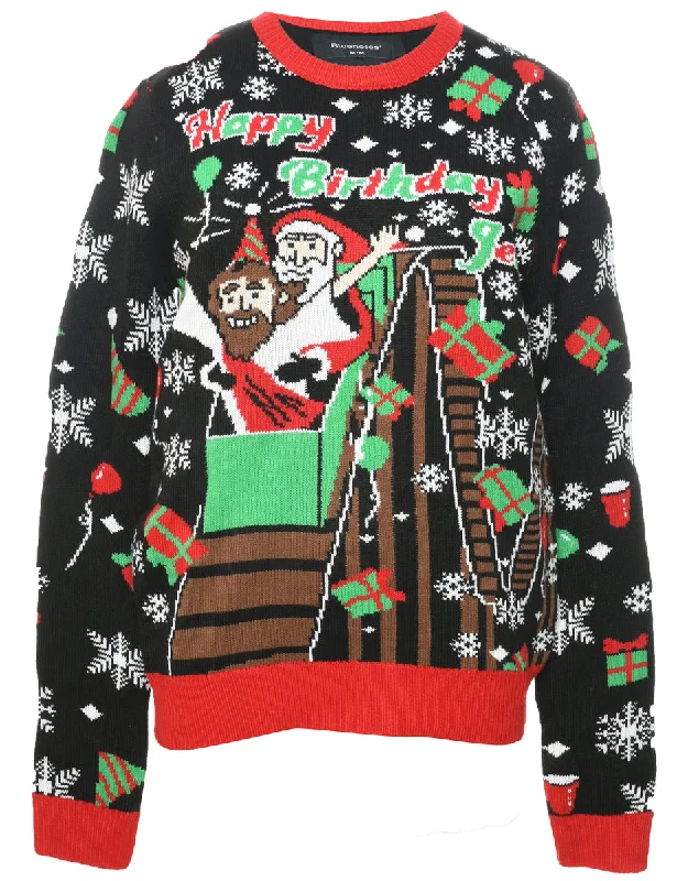 Santa Claus Christmas Jumper - M Turtle Neck Boat Neck Asymmetrical Neck