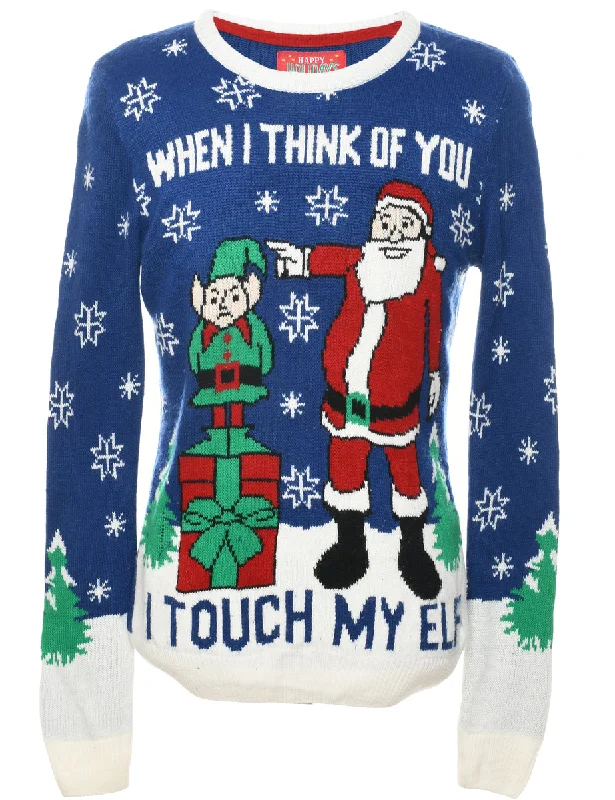 Santa Claus Christmas Jumper - M Open Front Closed Front Wrap Front