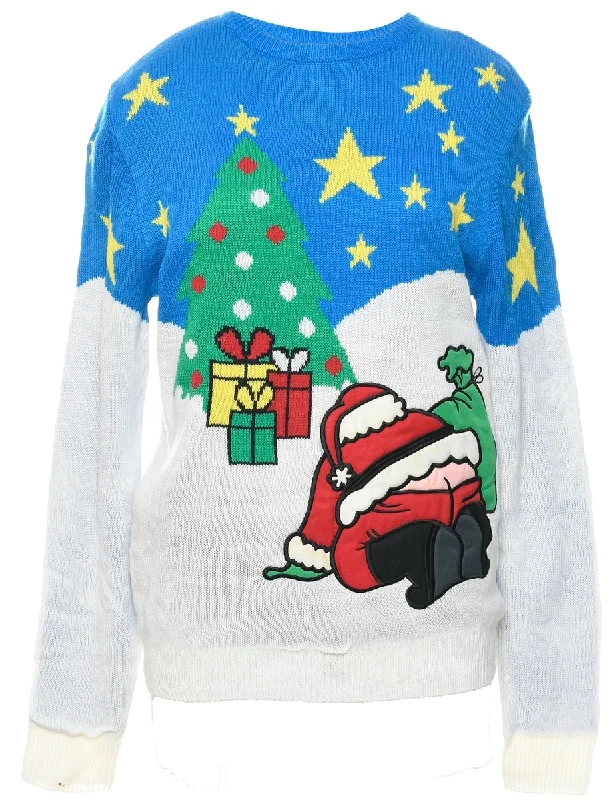 Santa Claus Christmas Jumper - M Solid Color Striped Floral Print