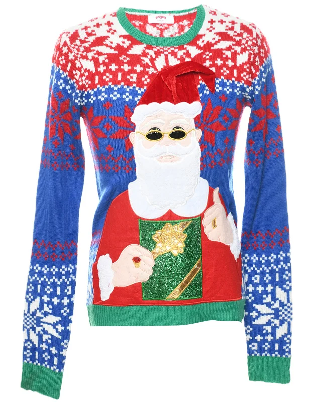 Santa Claus Christmas Jumper - S Graphic Sweater Embroidered Appliqued
