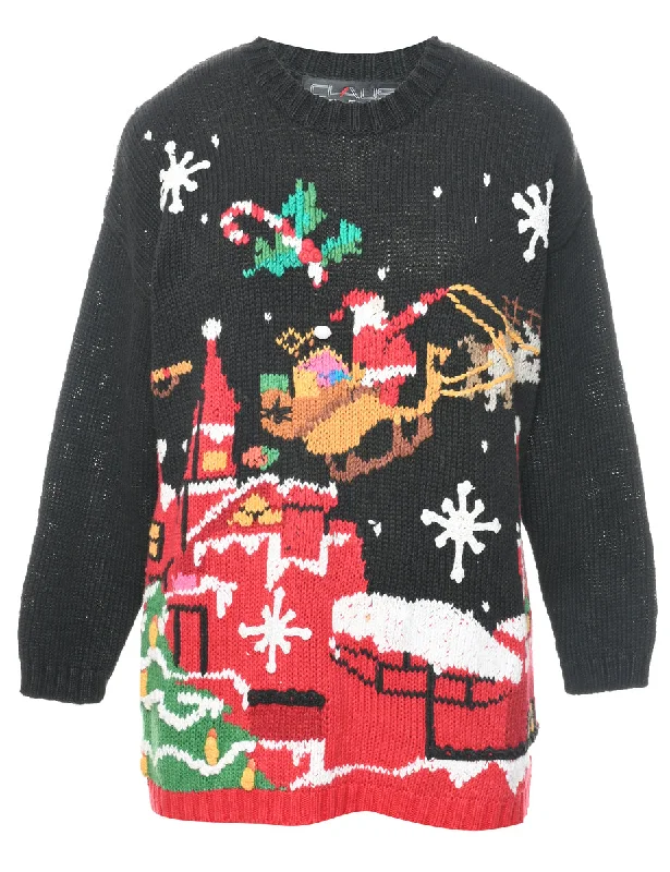 Santa Claus & Reindeer Christmas Jumper - M Long Sweater Short Sweater Cropped Sweater