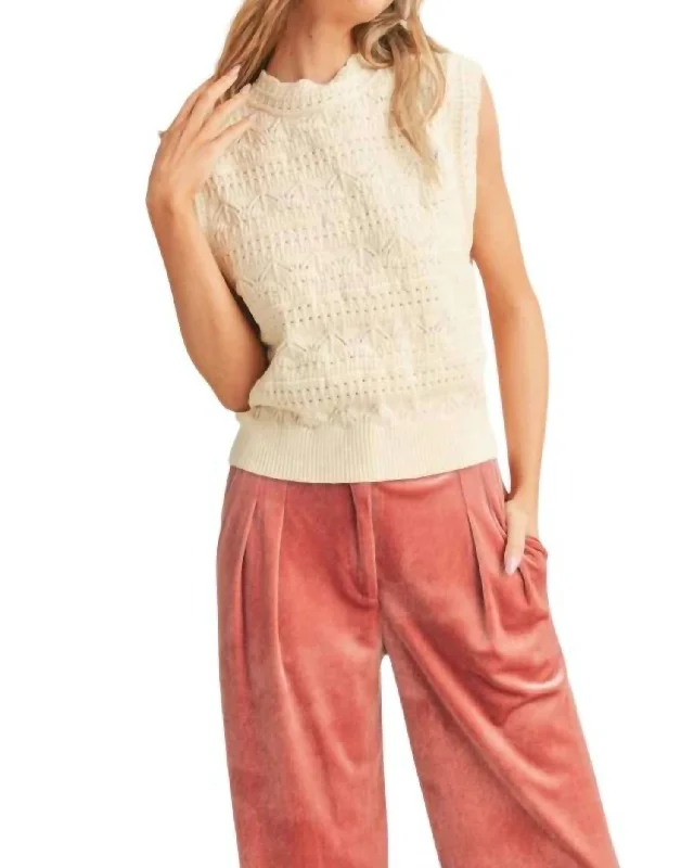 Scalloped Sleeveless Sweater In Ivory Modern Contemporary Chic